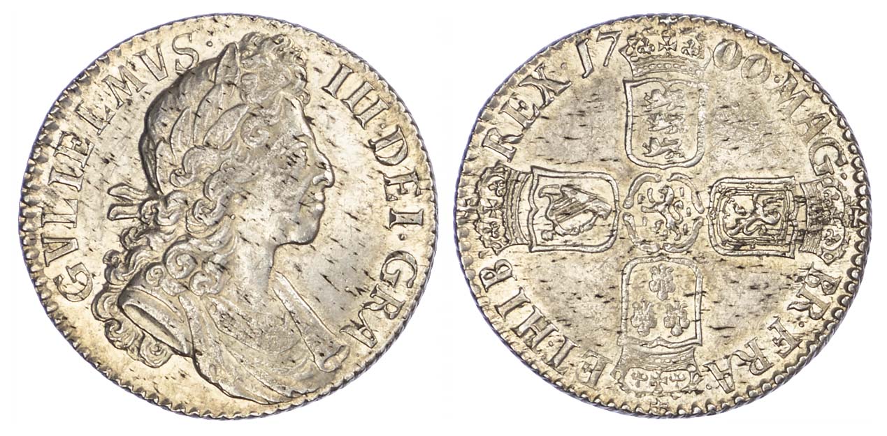 William III (1694-1702), Shilling, 1700, fifth bust, small 0’s William III (1694-1702), Shilling, 1700, fifth bust, small 0’s