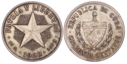 Cuba, First Republic, Silver 40 Centavos, 1920