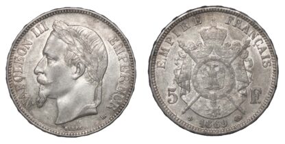 France, Second Empire, Napoleon III, 5 Francs, 1869 BB