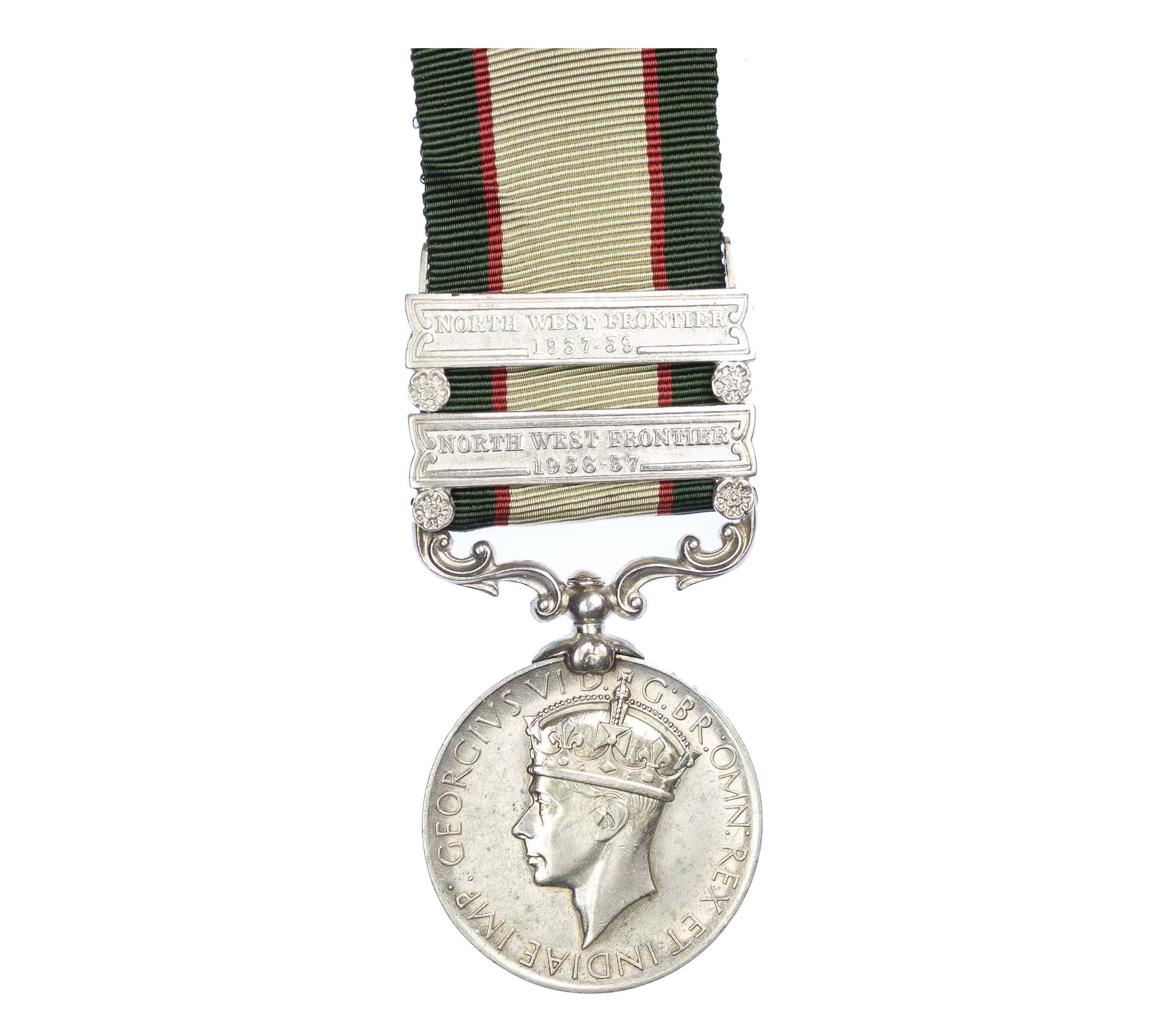 India General Service Medal 1936-1939, two clasps, to Havildar Akhma