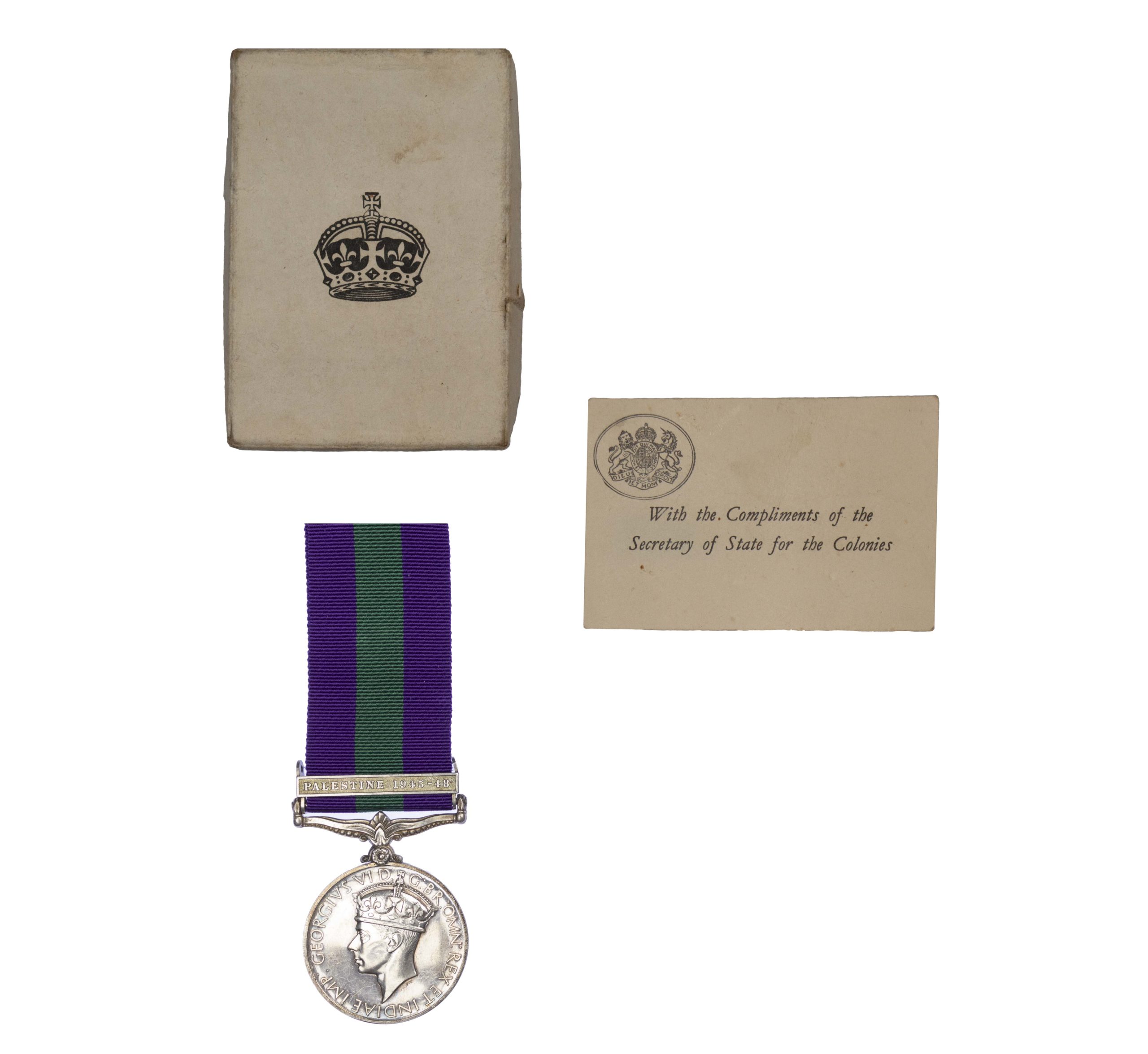 General Service Medal 1918-62, GVIR, one clasp Palestine1945-48 to B. Constable G. A. Head