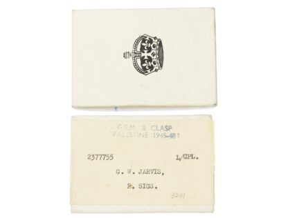 General Service Medal 1918-62, GVIR, one clasp Palestine1945-48 to Lance Corporal G.W. Jarvis
