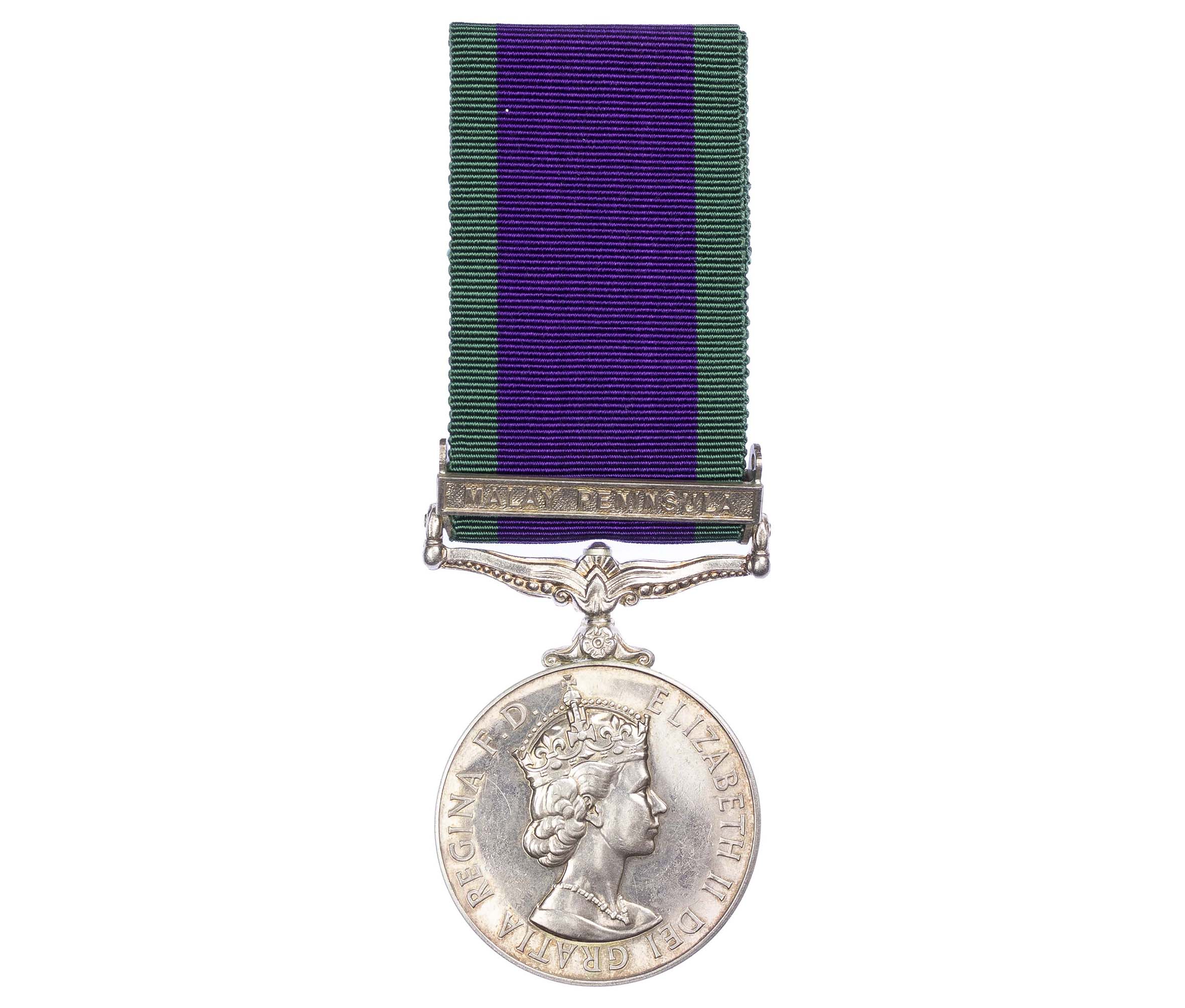 General Service Medal 1918-62, GVIR, one clasp Malay Peninsular to Police Constable Moula Baksh