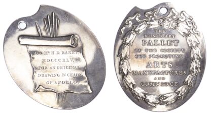 Art prize medal, Royal Society of Arts Silver Honorary Pallet 1845