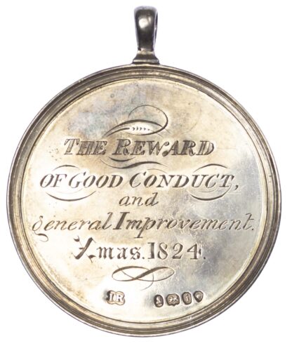School prize medal, Mrs. Basset’s School, Tooting Silver reward 1824