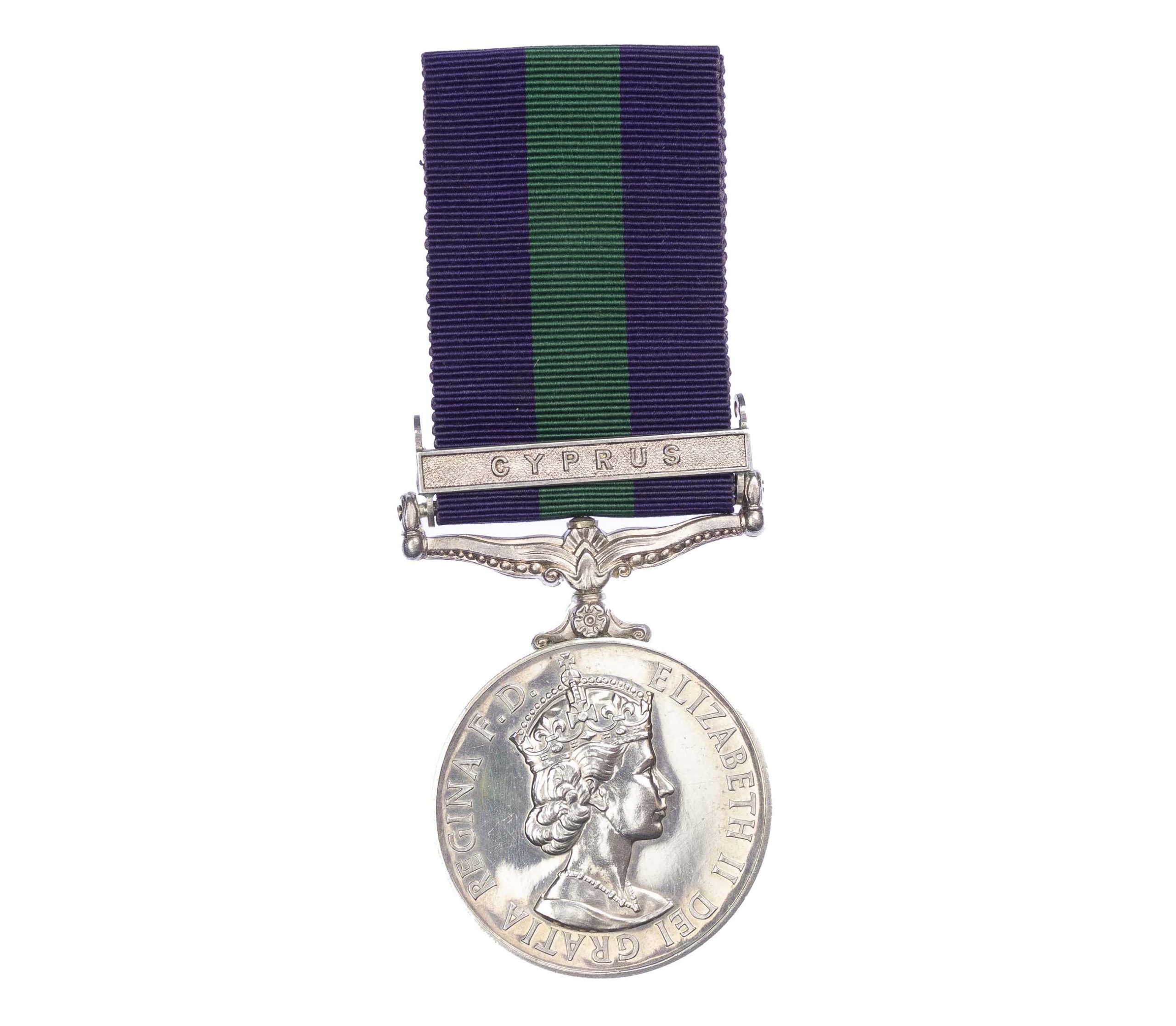 General Service Medal 1918-62, EiiR, one clasp, Cyprus, to Trooper A.W. Irving