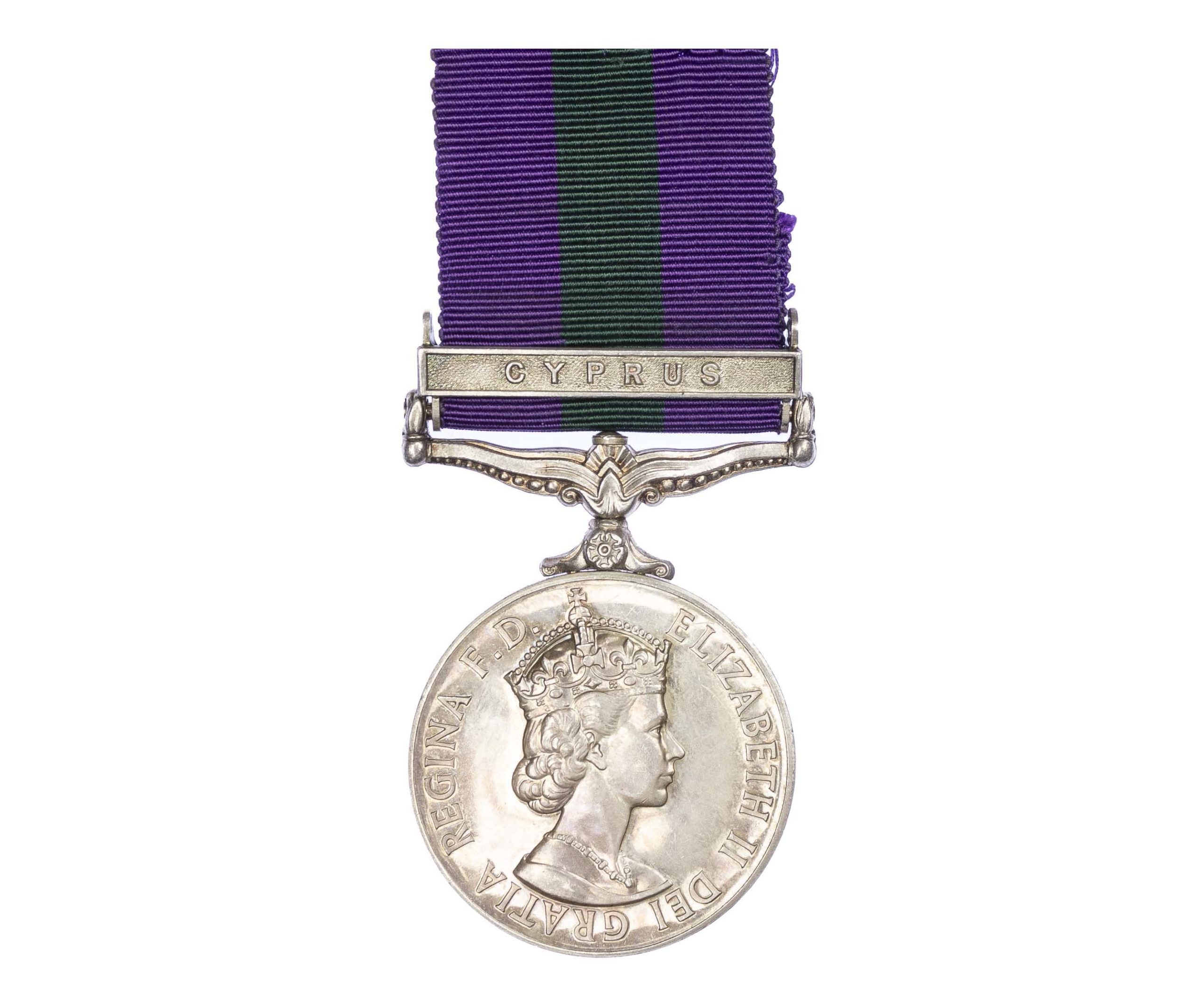 General Service Medal 1918-62, EiiR, one clasp, Cyprus, to Junior Technician J.A. Coppendale