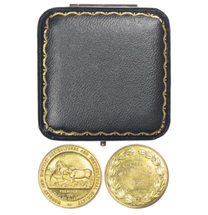 Agricultural prize medal, Worsley and district Agricultural and Horticultural Society gold cased medal 1936