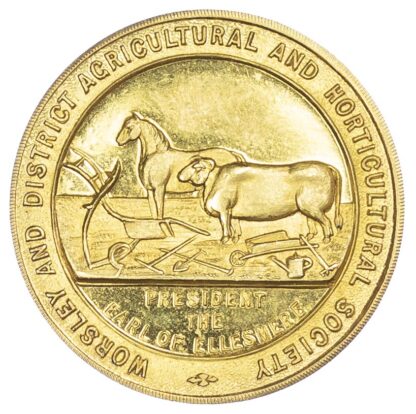 Agricultural prize medal, Worsley and district Agricultural and Horticultural Society gold cased medal 1936
