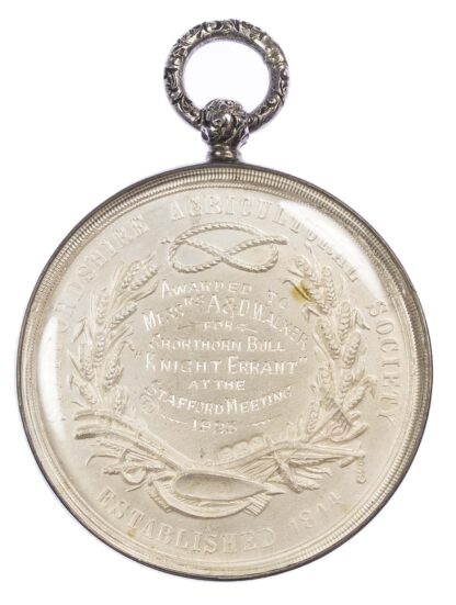 Agricultural prize medal, Staffordshire Agricultural Society silver cased medal 1923