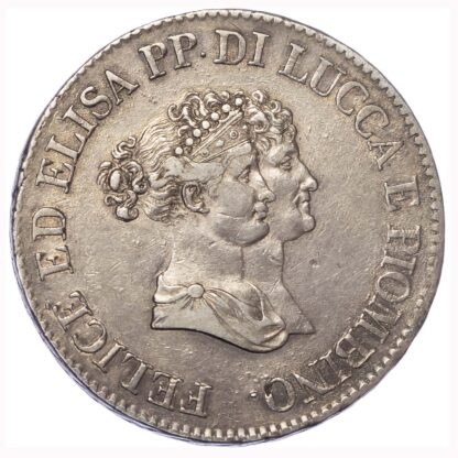 Italy, Lucca and Piombino, Elisa Bonaparte with Felice Baciocchi, silver 5 Franchi