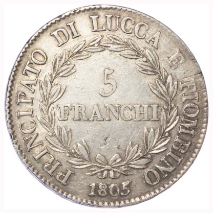 Italy, Lucca and Piombino, Elisa Bonaparte with Felice Baciocchi, silver 5 Franchi