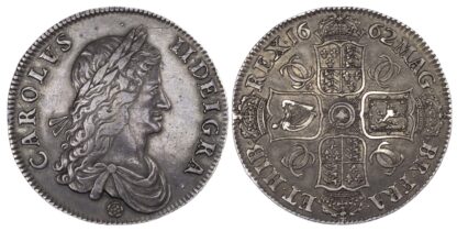 Charles II (1660-85), Crown, 1662, first laureate bust, Rose below