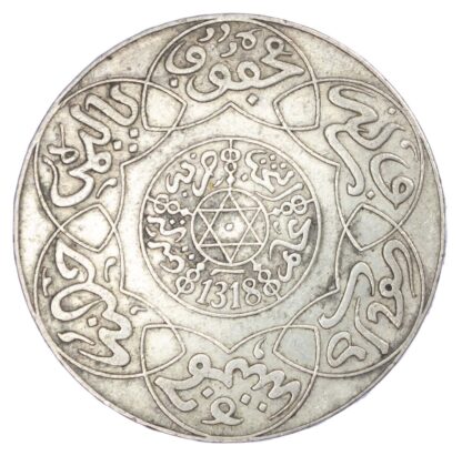 Morocco, Abdul Aziz I (AH 1311-1326 / AD 1894-1908), Silver 5 Dirham, AH1318 B