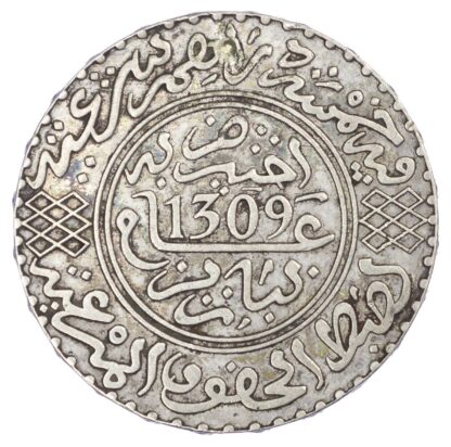 Morocco, Hassan I (AH 1290-1311/ AD 1873-1894), Silver 5 Dirhams, AH1309 P