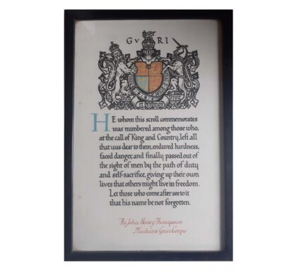 A Great War Memorial Scroll to Private John Henry Thompson