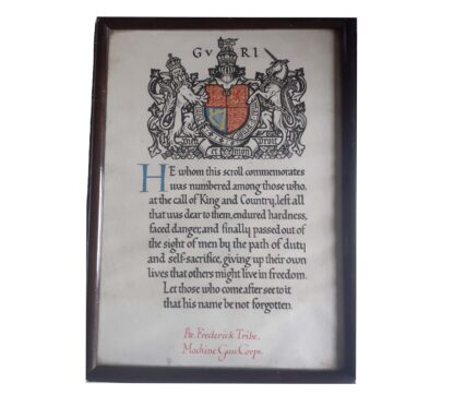 A Great War Battle of Arras, Memorial Scroll to Private Frederick Tribe