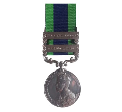 India General Service Medal, 1908-35, GVR, two clasps, Mahsud 1919-20, Waziristan 1919-21, to Sepoy Aqal Hussain