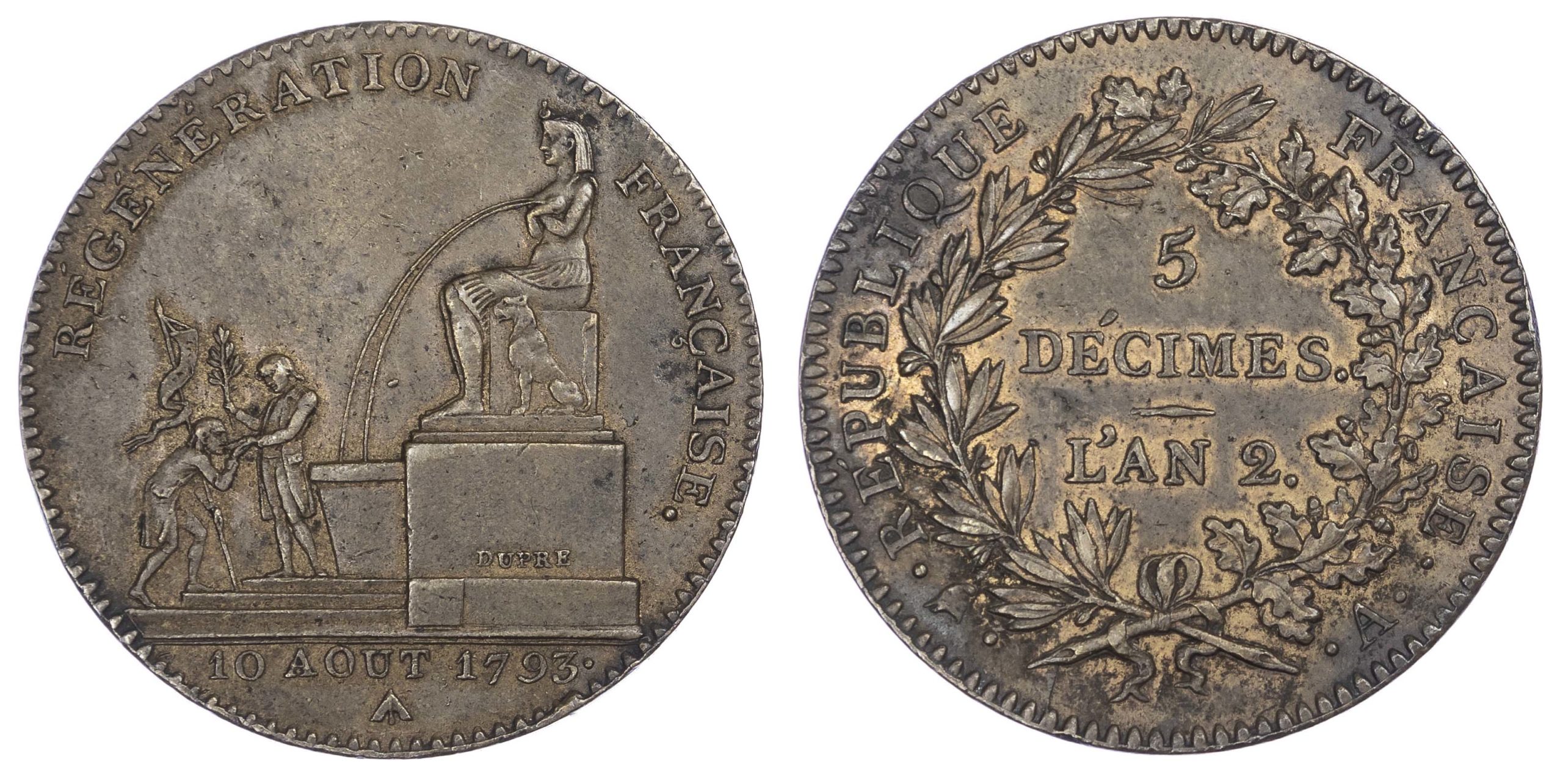 France, Republic (1792-1795 AD), Convention, bronze 5 Decimes, L'An 2, 1793, Paris
