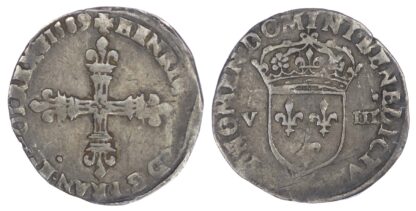 France, Henri III (1574-1589 AD), silver 1/8 Ecu, 1589, Paris