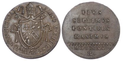Italy, Papal States, Pius VII (1800-23), copper Quattrino, 1821-R