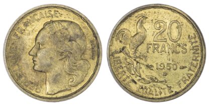 France, Fourth Republic, copper-aluminium 20 Francs, 1950 B - rare variety