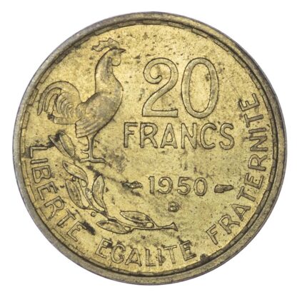 France, Fourth Republic, copper-aluminium 20 Francs, 1950 B - rare variety