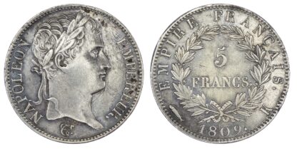 France, Napoleon (1804-1814), silver 5 Francs, 1809, Bordeaux