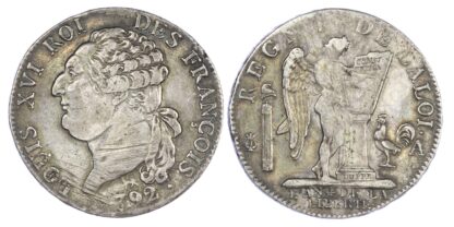 France, Louis XVI, silver ½ Ecu, 1792 A, Paris