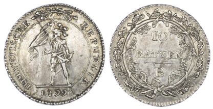 Switzerland, Helvetian Republic (1798-1803 AD), silver 10 Batzen, 1799