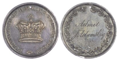 George IV, Coronation 1821, Silver ticket of Admission to the Coronation Banquet, Silver Ticket