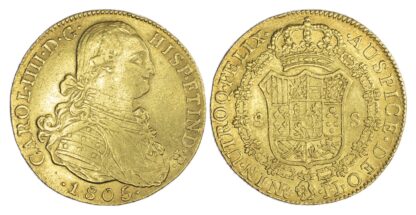 Columbia (colonial), Carlos IV (1788-1808 AD), gold 8 Escudos, 1805