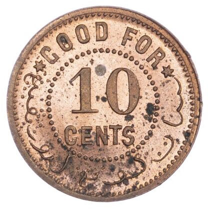 Netherlands East Indies, Sumatra, copper Proof 10 Cents, Tobacco Token