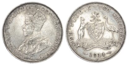 Australia, George V (1910-36), silver Florin, 1914 H