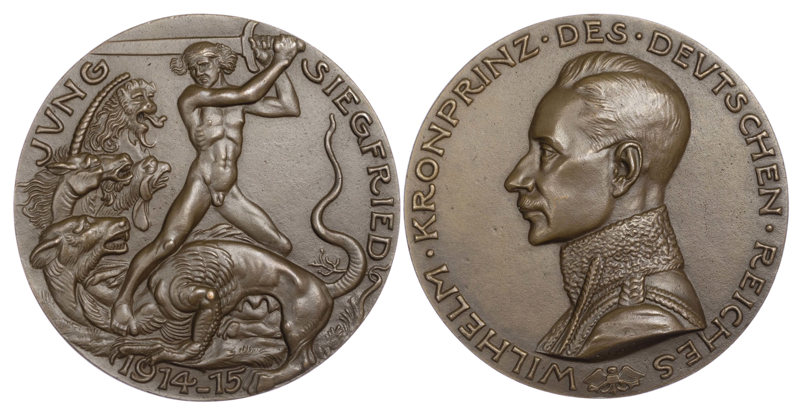 Germany, Crown Prince Wilhelm as hero of the battle of Verdun. AE medal 1915