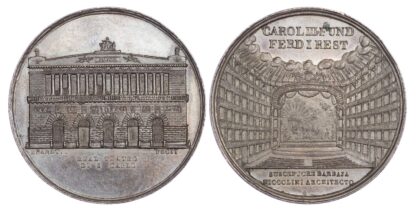 Italy, Naples, Rebuilding of the San Carlo Theatre after fire, AE medallion