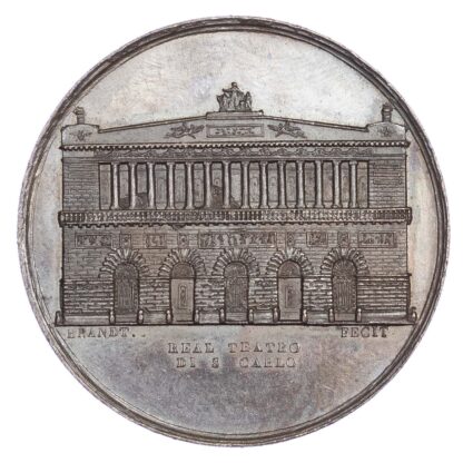 Italy, Naples, Rebuilding of the San Carlo Theatre after fire, AE medallion