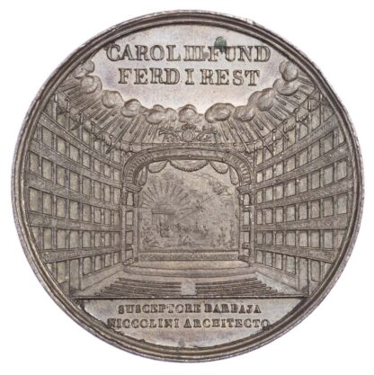 Italy, Naples, Rebuilding of the San Carlo Theatre after fire, AE medallion