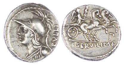 P Servilius 100 BC: denarius helmeted hd of Minerva (L)
