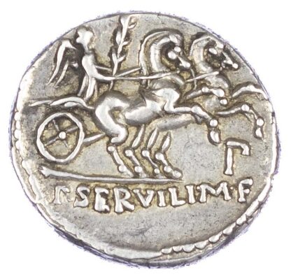 P Servilius 100 BC: denarius helmeted hd of Minerva (L)