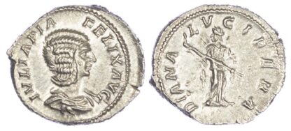 Julia Domna (wife of Septimus Severus): denarius small old draped bust rev Diana Lucifera
