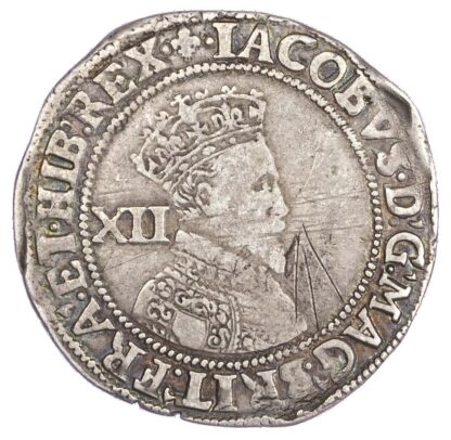 James I (1603-25), Shilling, second coinage (1604-19), third bust, mm lis