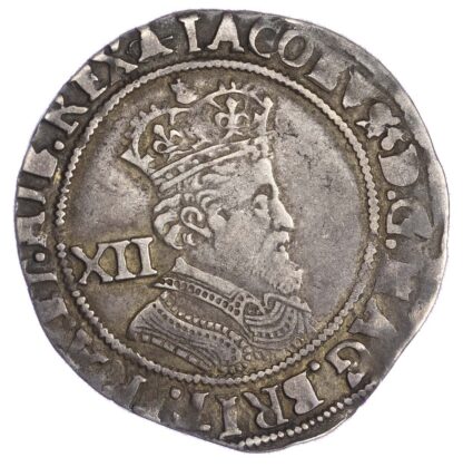 James I (1603-25), Shilling, 2nd coinage, 5th bust, mm bell over key