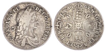 Charles II (1660-85), Shilling, 1663, first laureate draped bust