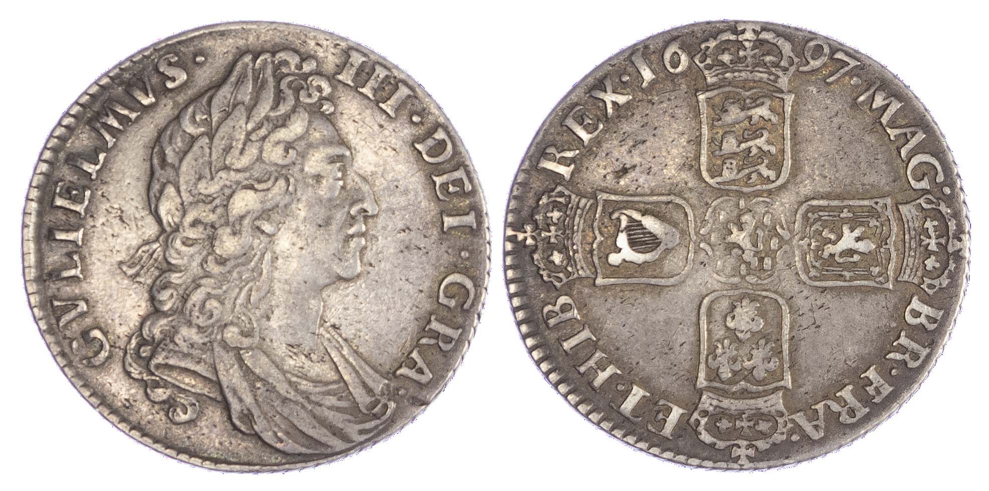 William III (1694-1702), Shilling, 1697, third laureate bust