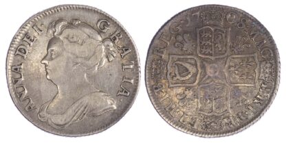 Anne (1702-14), Shilling, 1708, 3rd bust, plumes reverse