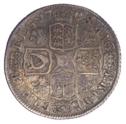 Anne (1702-14), Shilling, 1708, 3rd bust, plumes reverse
