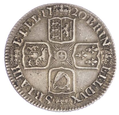 George I (1714-27), Shilling, 1720, 1st Bust, angles plain