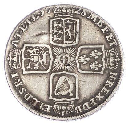 George II (1727-60), Shilling, 1728, small lettering, plain angles (R2)