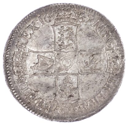 James II (1685-88), Crown, 1687, second bust, TERTIO. E over R in ET in edge (Rare)
